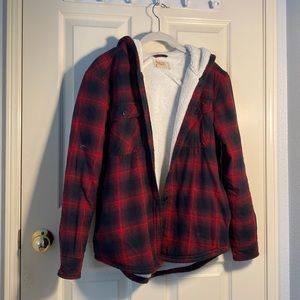 Boston traders plaid fleece jacket with buttons. Size small but fits medium.